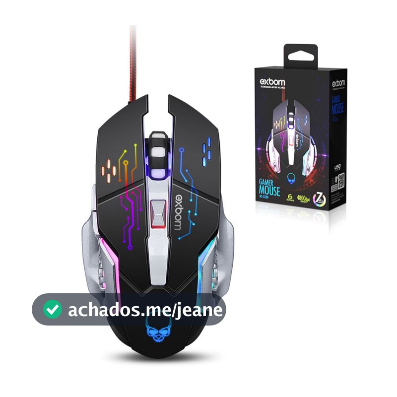 Mouse gamer 6 botões com LED RGB 4800 Dpi ajustável EXBOM MS-G280