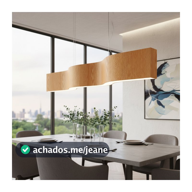 Lustre Madeira Natural Retangular Linear Sinuosa Led Integrado 98cm - snk01pendente  design minimalista