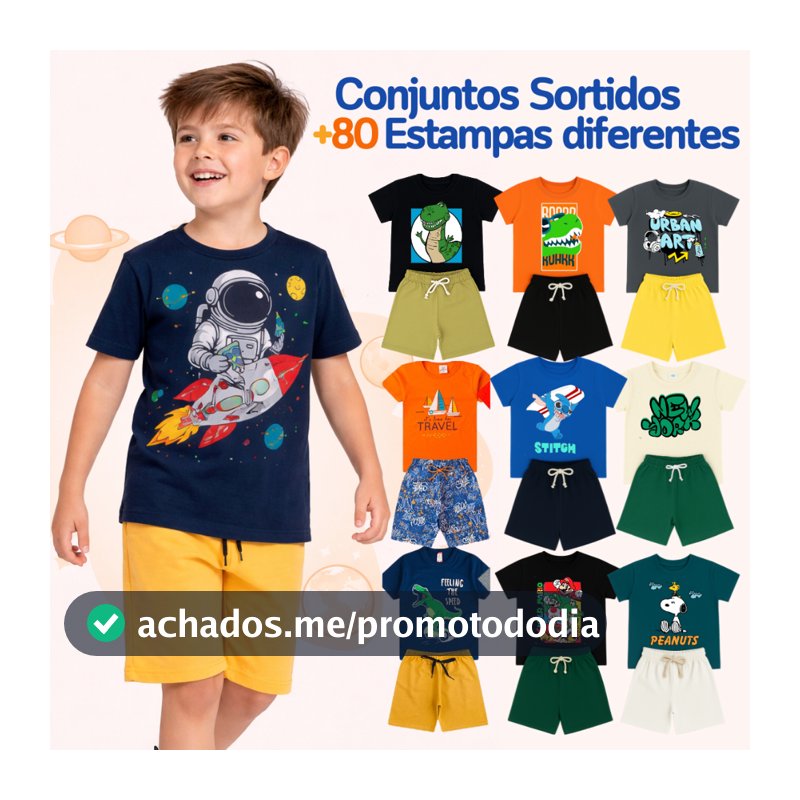 Kit Verão 6 Peças Roupa Infantil Menino 2 a 12 Anos 3 Conjunto infantil Menino Camiseta Bermuda