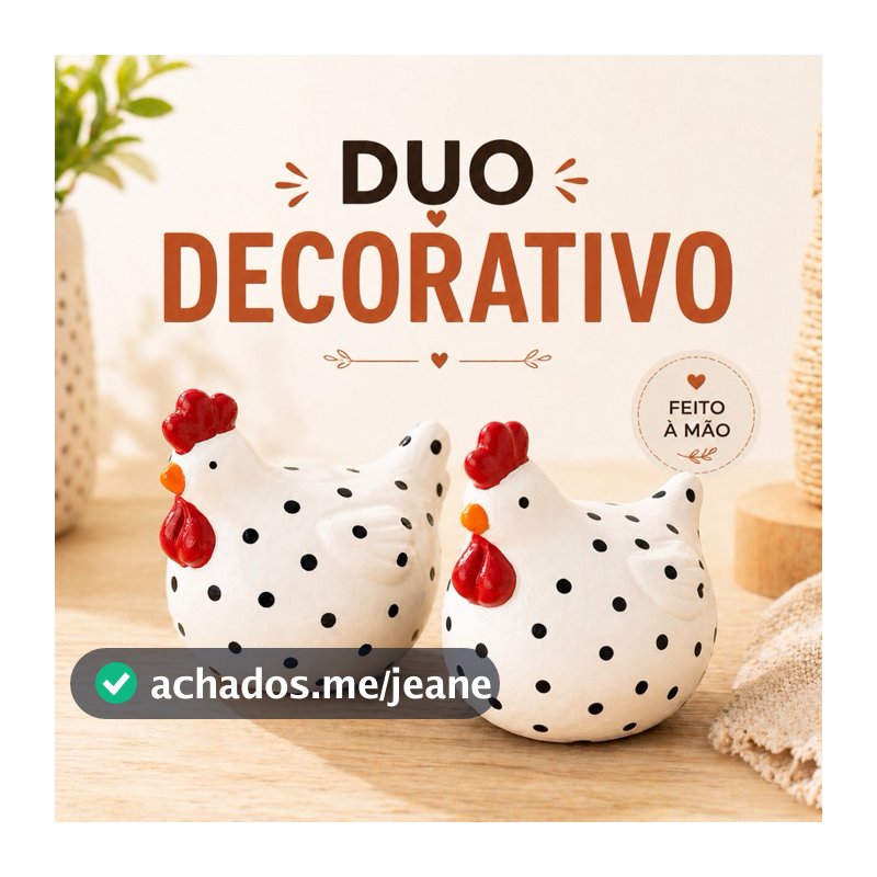 Duo de Galinhas Decorativas | Enfeite Rústico Casa de Campo | Decoração Cozinha Mesa Presente Criativo