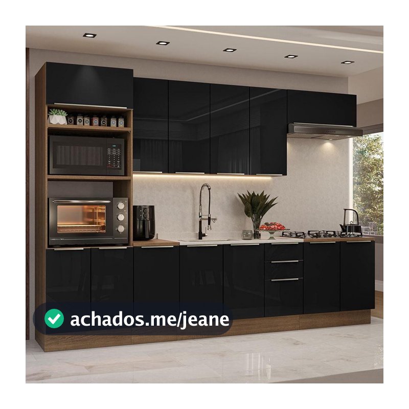 Armário De Cozinha Completa 310 cm Lux Madesa 02 Rustic/preto
