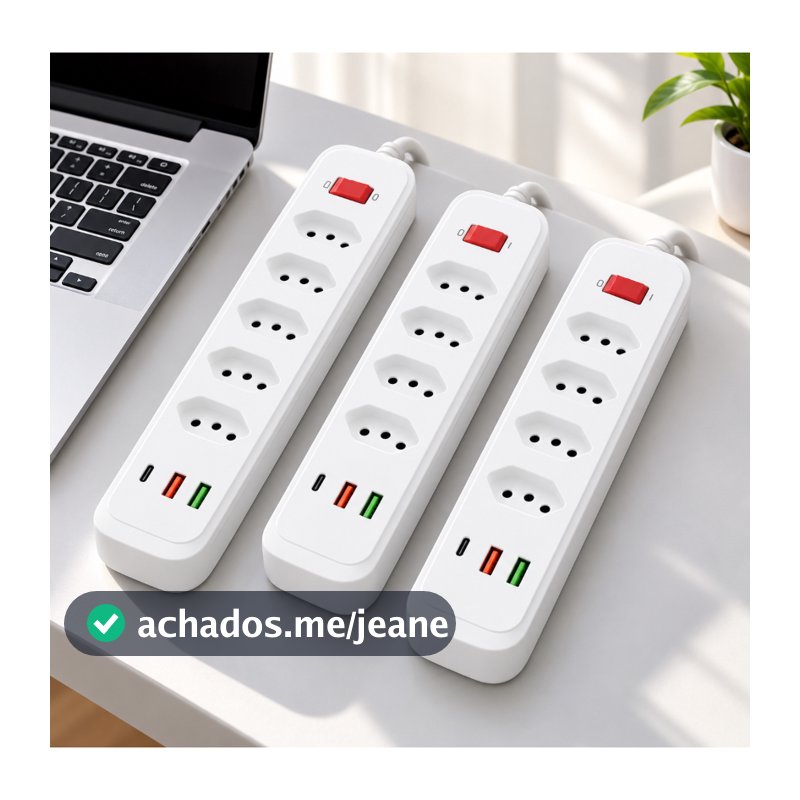 Extensão Elétrica Bivolt com USB e Type-C Cabo 1,8/2m com Interruptor