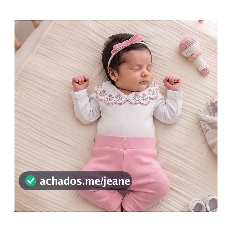 Conjunto Bebê Menina 3 Peças Body Bordado Floral Calça e Faixinha 100% Algodão Delicado Para Passeios