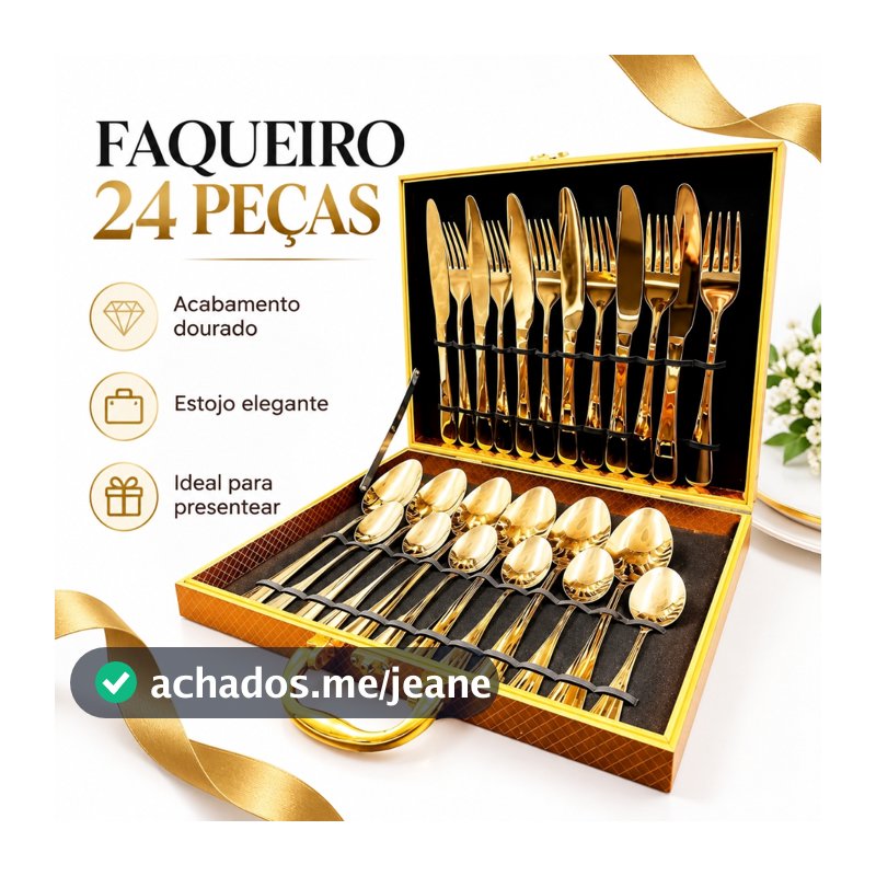 Jogo Talheres 24 Peças Aço Inox Premium Luxo cozinha Com Maleta