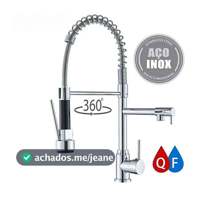 Torneira Cozinha Gourmet de Bancada Monocomando Preta Com Spray Flexível Misturador, Torneira Rotação 360°