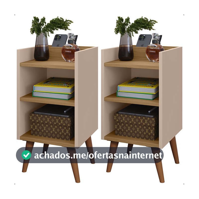 KIT 2 UN OU 1 UN MESA DE CABECEIRA COM DIVISÓRIA PARA CELULAR E DECORAÇAO QUARTO CASAL PÉS RETRO MAX