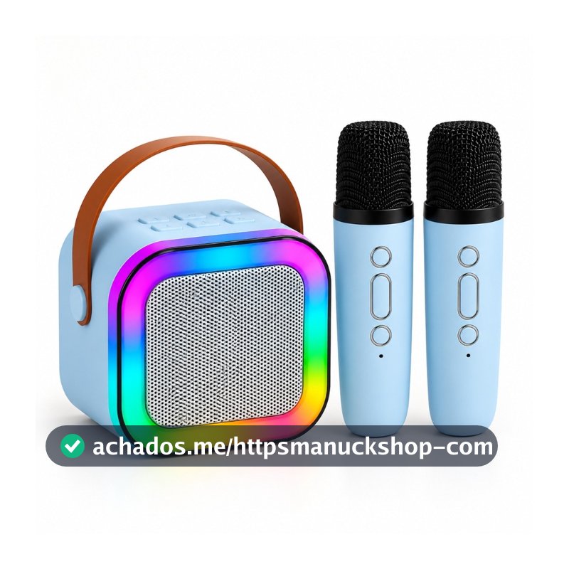 Conjunto de Karaokê Interativo para Crianças Caixa de Som Bluetooth com Dois Microfones Sem Fio