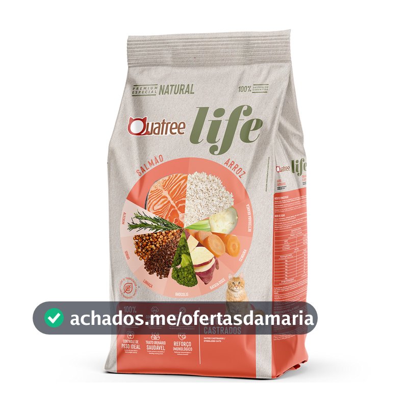 Ração Quatree Life Salmão e Arroz para Gatos Castrados - 10kg