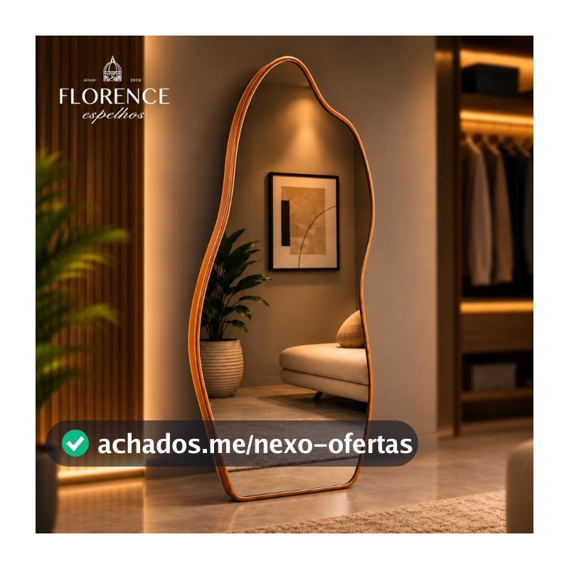 Espelho Orgânico 120x50 e 80x40 Com Moldura EM COURO Corpo Inteiro Moderno Luxo