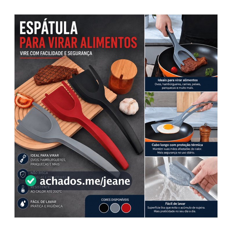 Espátula De Cozinha 2 Em 1 Para Virar Alimentos Antiaderente Ovos Hambúrguer Frango