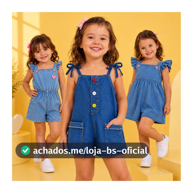 Macacão Macaquinho Jardineira Jeans Infantil Feminino 2 a 4 Anos Confortável e Estiloso