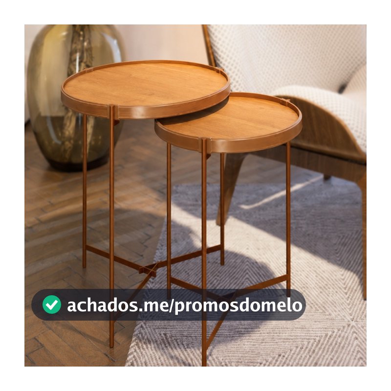 Conjunto Mesa Lateral Nature Cobre Aqua Redonda com Pés de Metal para Sala de Estar Moderna Imcal