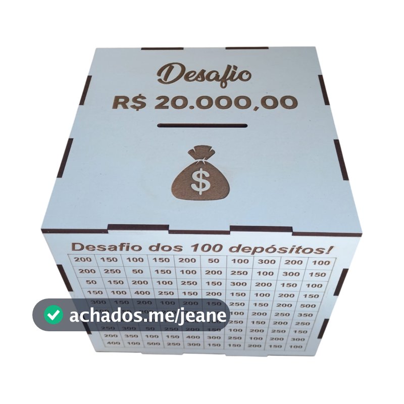 Cofre Desafio Dos 100 Depósitos 1Mil / 5Mil / 10Mil / 20Mil