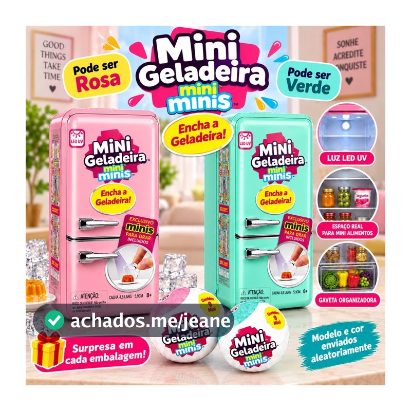 Mini Geladeira Mini Brand Brinquedo Com Luz + 2 Cápsulas Surpresa Miniaturas Realistas Brinquedo Infantil EPS-3069