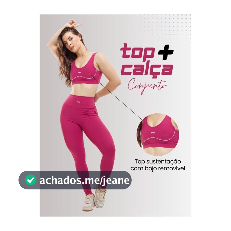 Conjunto Fitness Feminino Calça Cintura Alta +  Top com Bojo Removível Zero Transparência Compressão
