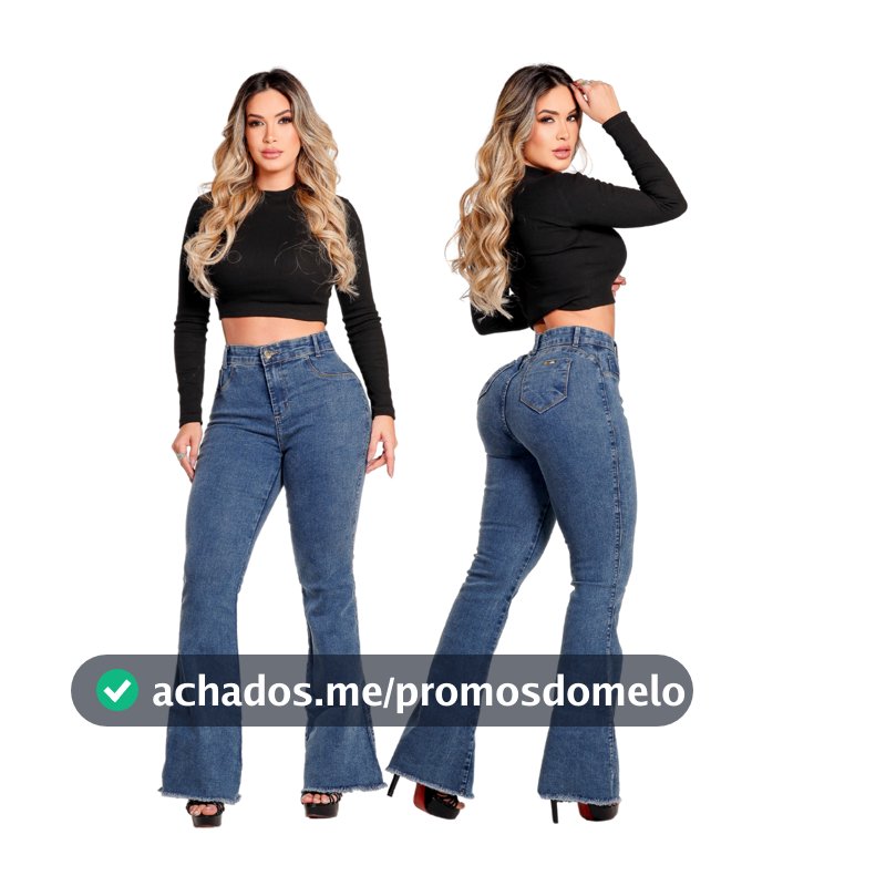 Calça Jeans Feminina Flare Marmorizada Lycra Modelagem Empina Bumbum Barra Desfiada