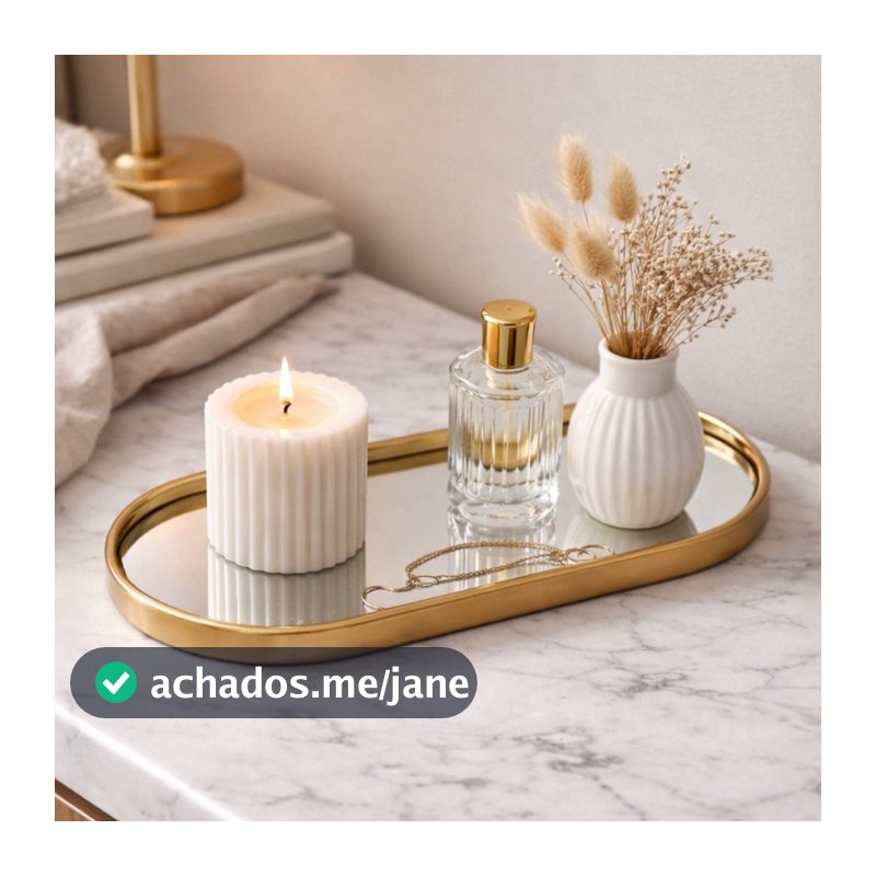 Bandeja Espelhada Banheiro Lavabo Bandeja Decorativa Multiuso Preta Dourada