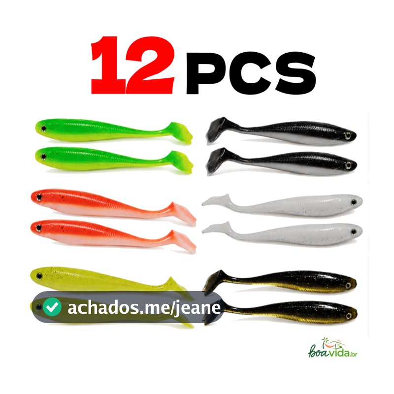 Kit 12 Isca Soft Artificial Pesca Grub Shad De Silicone Para Traira Tucunaré Black Bass Dourado