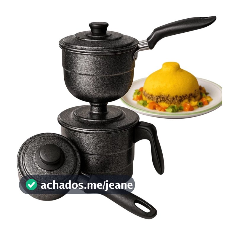 Cuscuzeiro a Vapor de Alumínio Craqueado / Polido com 2 Cumbucas