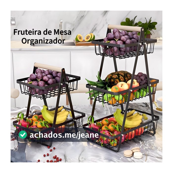 Fruteira De Mesa Organizador De Frutas Cesto Metal Aramado Multiuso Frutas Legumes 2/3 Andares