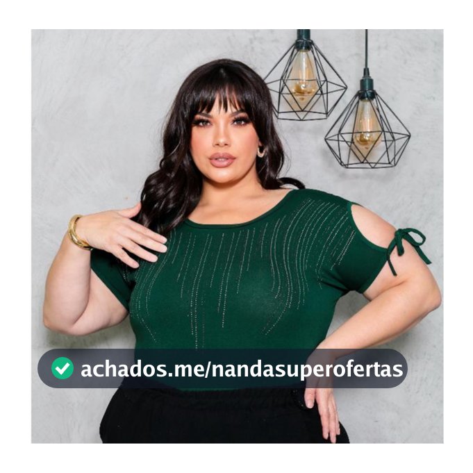 Blusa Plus Size Estampa com Brilho manga com Cordão Regulável nos Ombros Pedraria Moda Plus Size