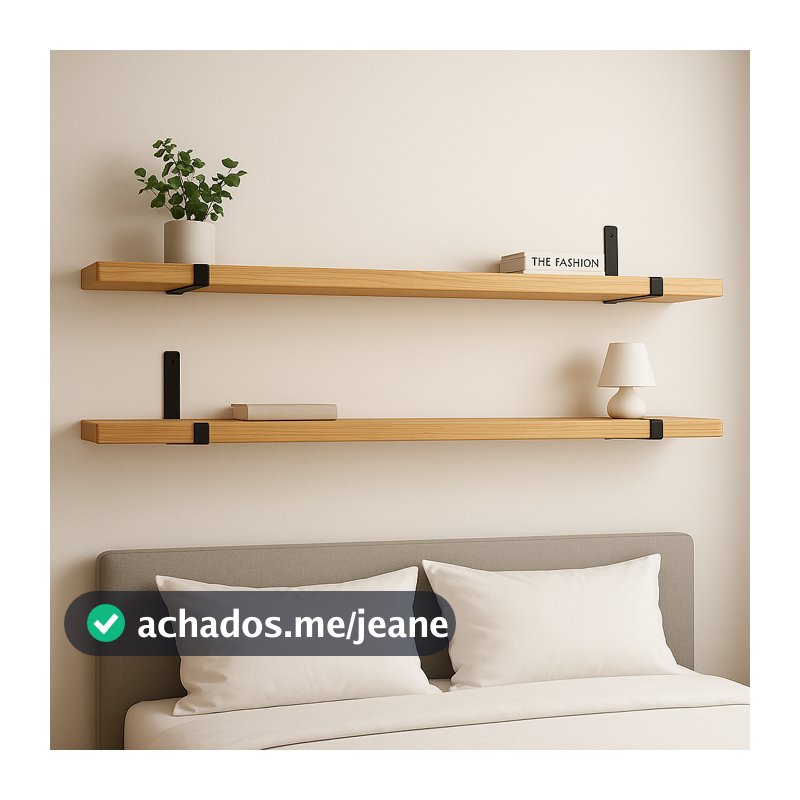 Kit com 2 prateleiras de madeira industrial com suporte invertido mão francesa