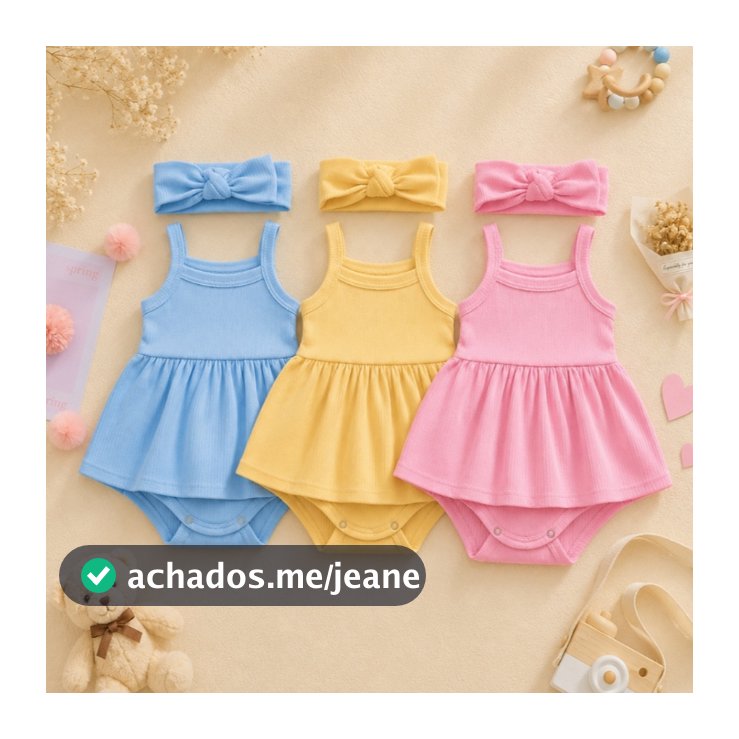 Macacão Vestido Canelado Conjunto Laço Fofo Body Tapa Fralda Conforto