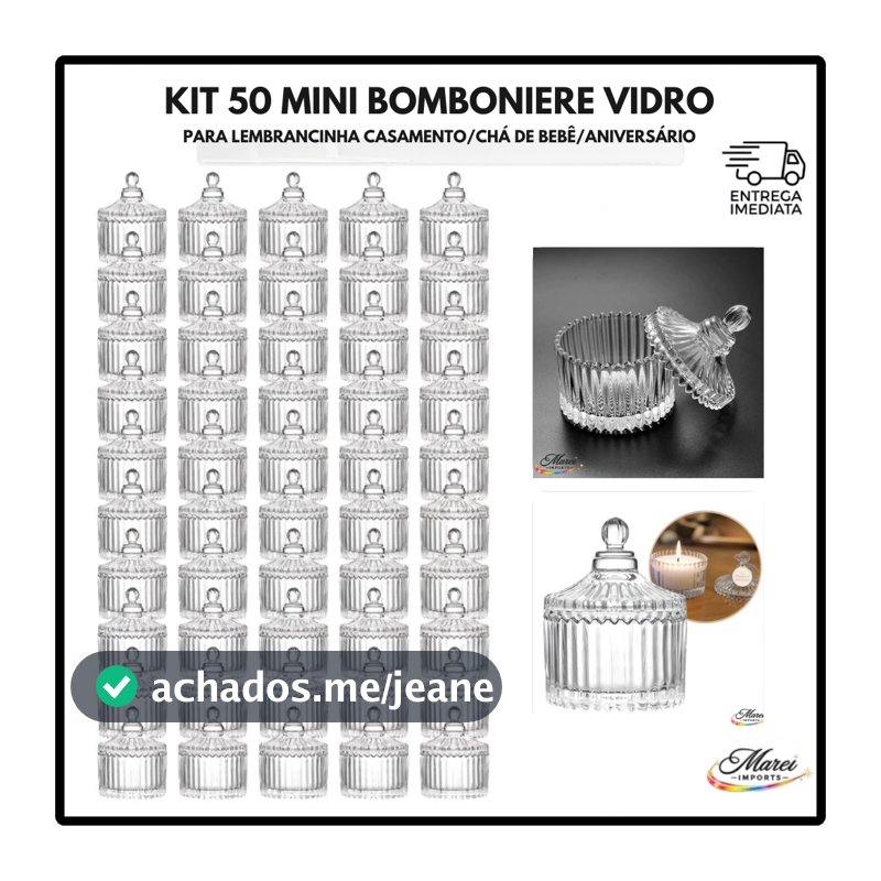 Kit 50 Bombonieres Potiches de Vidro para Lembrancinhas com Tampa, 9cm, para Casamento, Batizado, Chá de Bebê