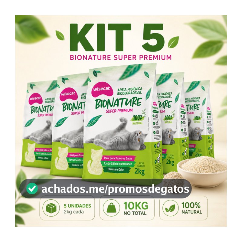 Kit 5 Areia Sanitária De Mandioca Granulado Para Gatos Biodegradável Wisecat