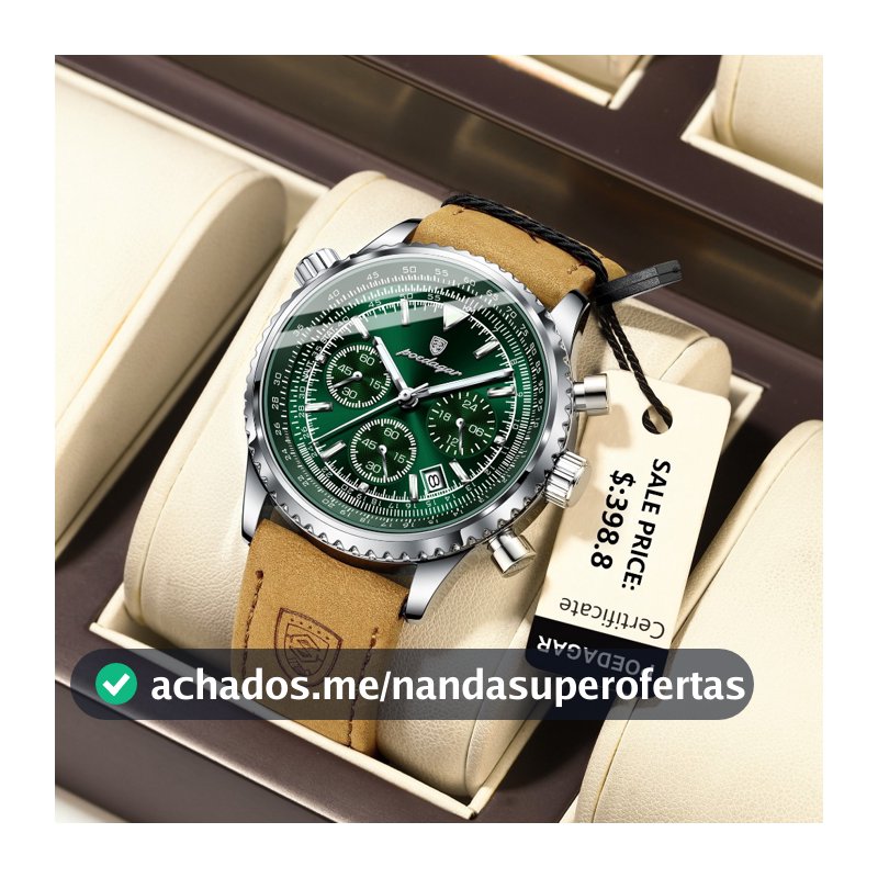 POEDAGAR Moda Masculina Relógio Cronógrafo Esportivo Relógio de Pulso Couro Relógios Masculinos de Negócios À Prova D'água Luminosa Data Multifuncional Relógio Masculino Relógio de Quartzo Original Para Homens
