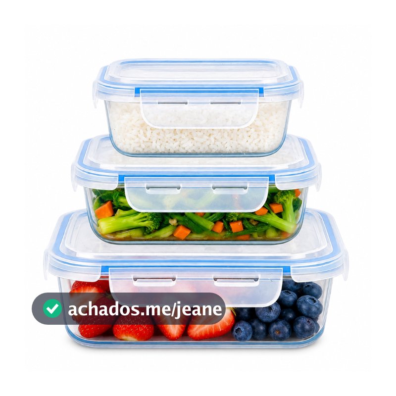 Kit Potes Herméticos Porta Mantimentos de 3 Tamanhos 1 Pote 370ml + 1 Pote 640ml E +1 De 1040ml