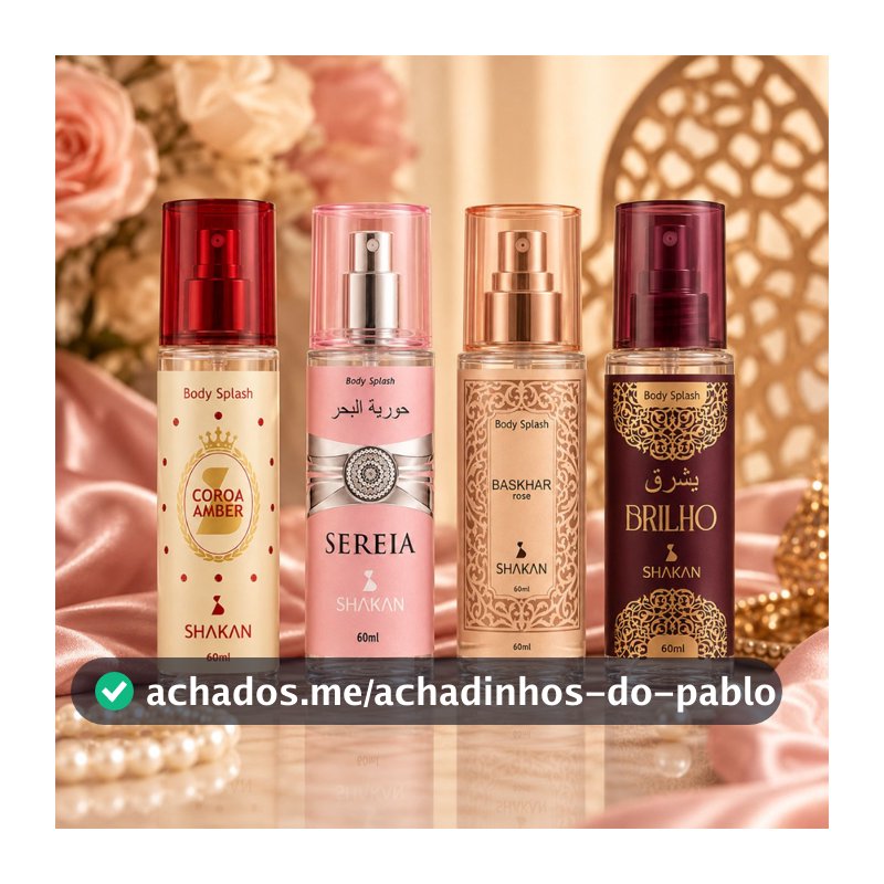 Kit Body Splash Feminino Arabe 60ml Shakan Coroa Amber Sereia Rubi Ametysta Presente Bolsa Ambarados