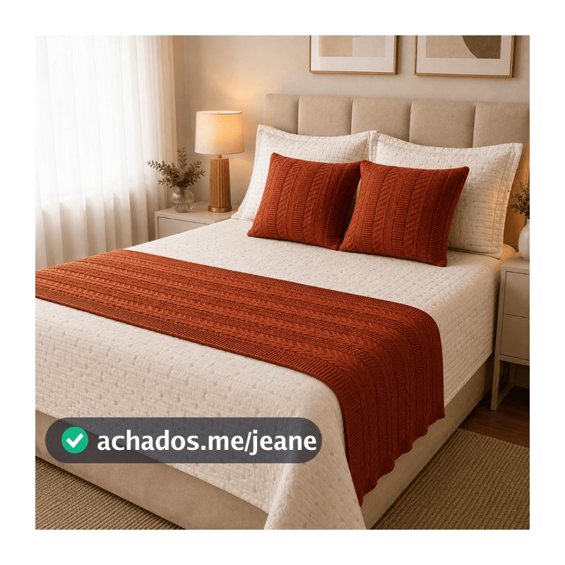 Kit Peseira Manta Tricot com 2 Capas Almofadas Decoração Cama Posta Casal Queen King