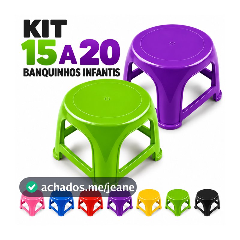 Kit 20 Banquinho Infantil 18cm Plástico Resistente Azul Rosa Banco Escolar Creche Atacado Até 25kg