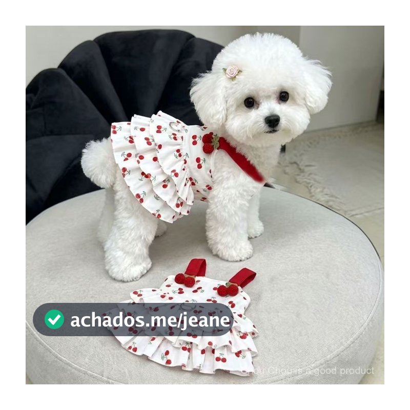 Roupa fina e respirável para gatos, vestido de princesa com estampa de cerejas, roupa adorável para cães pequenos, como