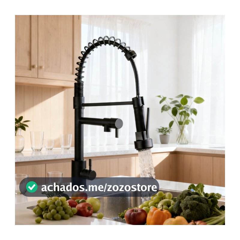 Torneira de Cozinha Preto Fosco, Bica Alta Giratória 360°, Design Moderno, Fácil Limpeza e Instalação Rápida