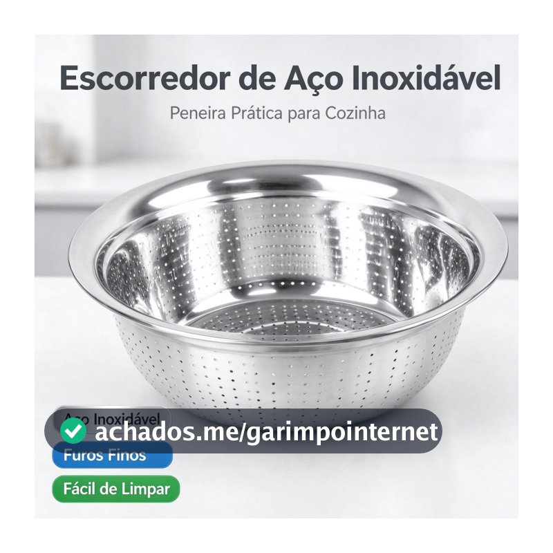 Escorredor De Arroz Inox Legumes Frutas Multiuso Cozinha Alça Coador Peneira Drenagem Inoxidável