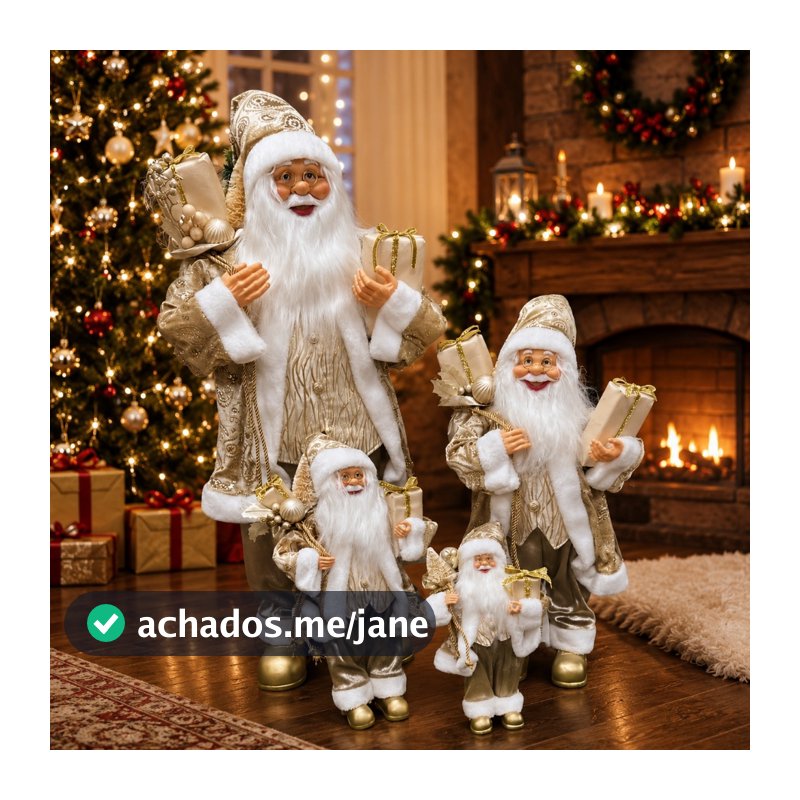 Papai Noel Ouro e Champagne Decoração Natal Luxo Presente Enfeite Natalino