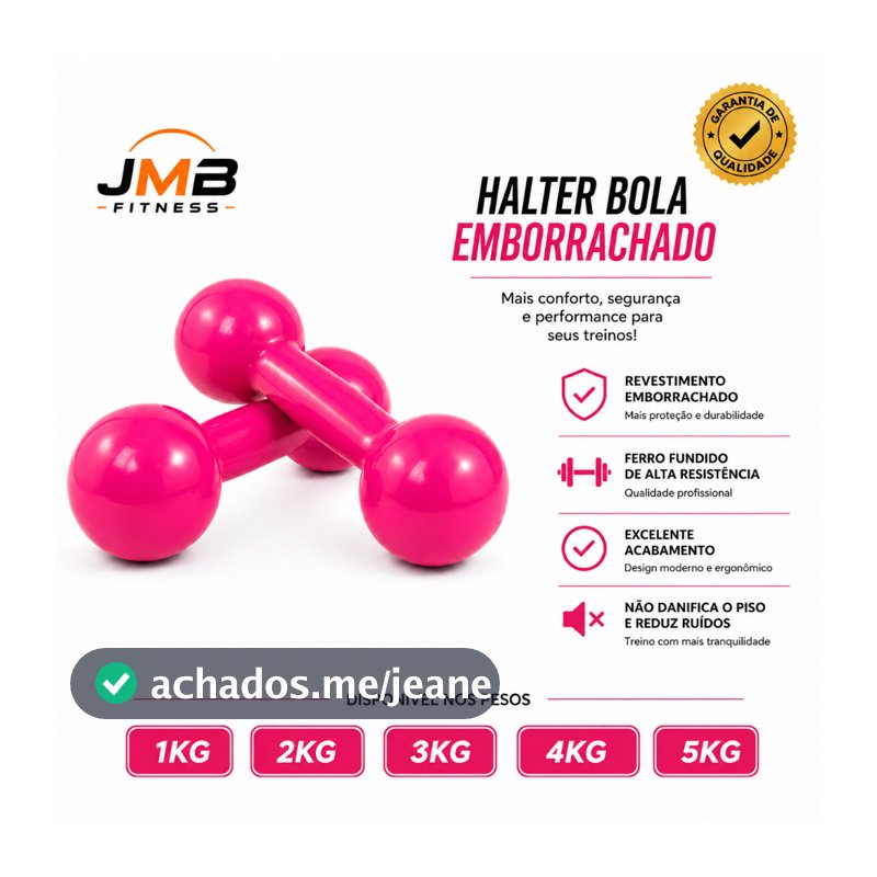 Halteres Bola Emborrachados Rosa (PAR) 1kg a 5kg Academia Musculação