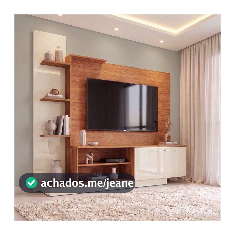 Estante para TV e Home Theater até 55 Polegadas Nichos 2 Portas Cinamomo Off White Havana Cinamomo/Off White