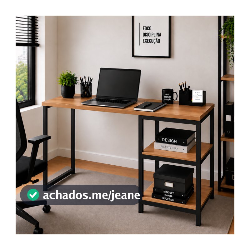 Escrivaninha Industrial com Prateleiras Estrutura Metalon 110cm, Escritório, Estudo, Quarto -122