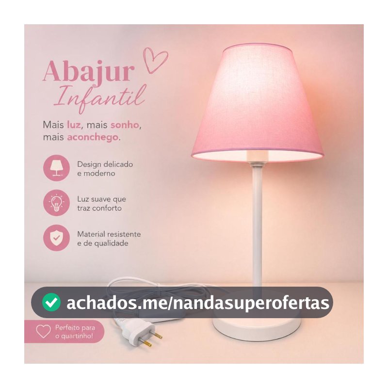 Abajur Infantil de Mesa Rosa com Cúpula Decoração Quarto Bebê Menina - Avr