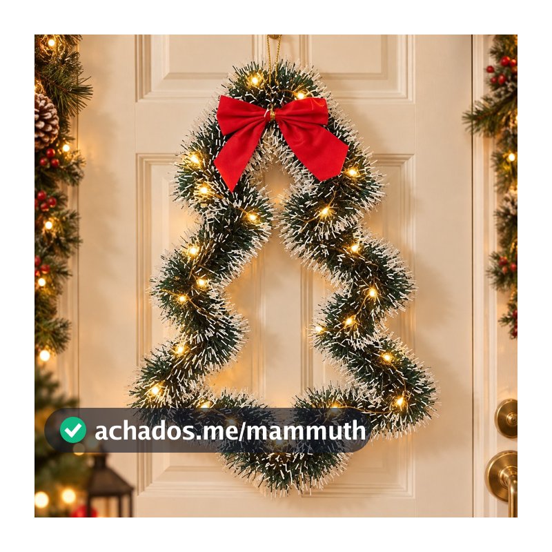 Enfeite de Porta Guirlanda Árvore de Natal Verde e Nevada Decoração Natalina