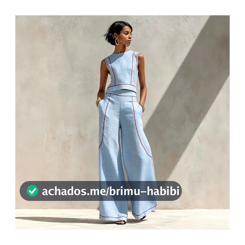 Elegante Conjunto De Blusa Listrada Sem Mangas Com Gola Redonda E Calças Largas Bolsos De Cintura Alta 202608A
