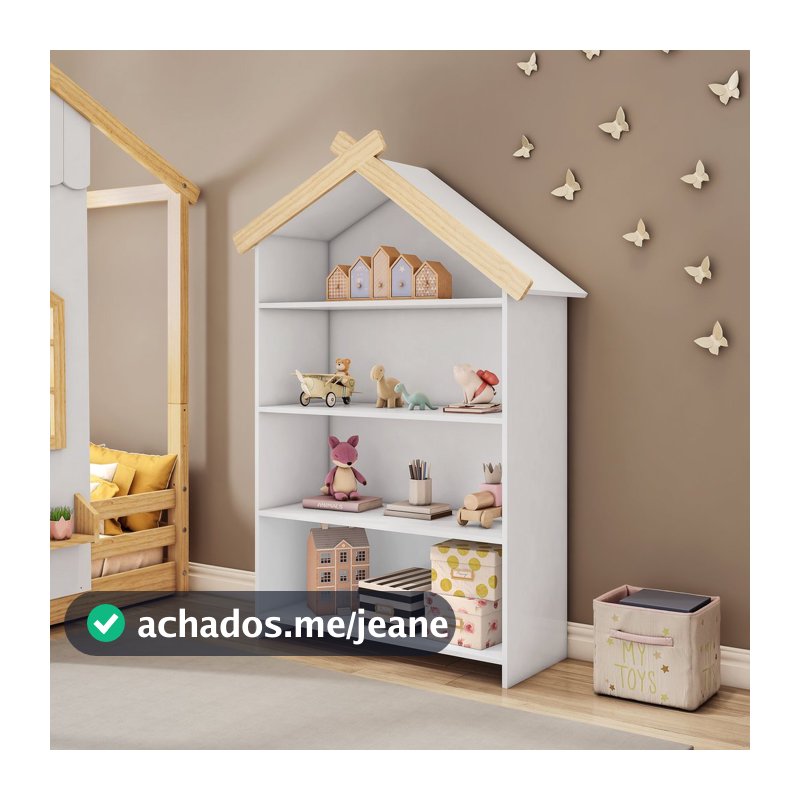 Estante Infantil Casinha MDF/Madeira 4 Prateleiras Casatema MadeiraOriginals Branco/Marrom