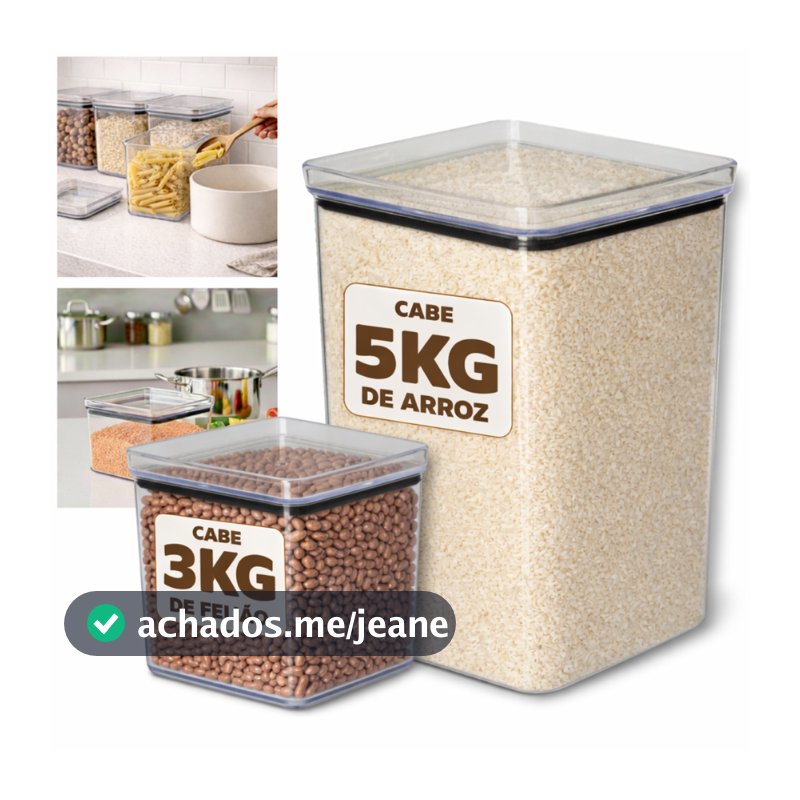 Pote Hermético Lumini Paramount Porta Arroz e Feijão Macarrão 3kg / 5kg para Organização de Cozinha