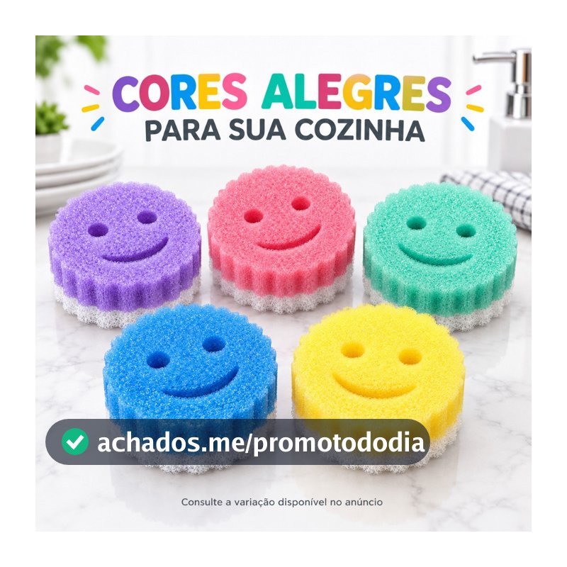 Esponja Sorriso 2 em 1 Espuma + Manta Abrasiva - Lava Louça - Não Risca - Multiuso Cozinha Bucha Carinha Feliz Colorida