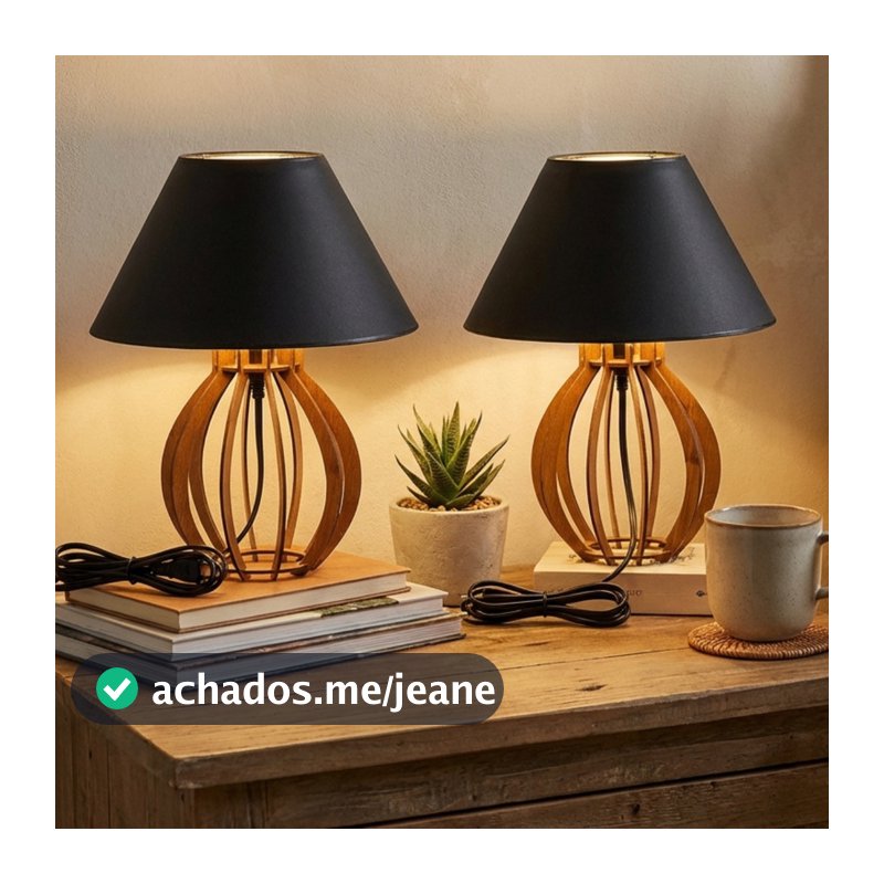 Kit Abajures de Quarto Madeira Luminária Cabeceira em MDF para Sala Decoração