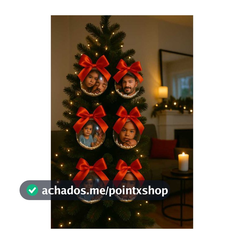 Bola de Natal Personalizada c/ FOTO e NOME - Acrílico Transparente - Kit 4 Enfeites p/ Árvore