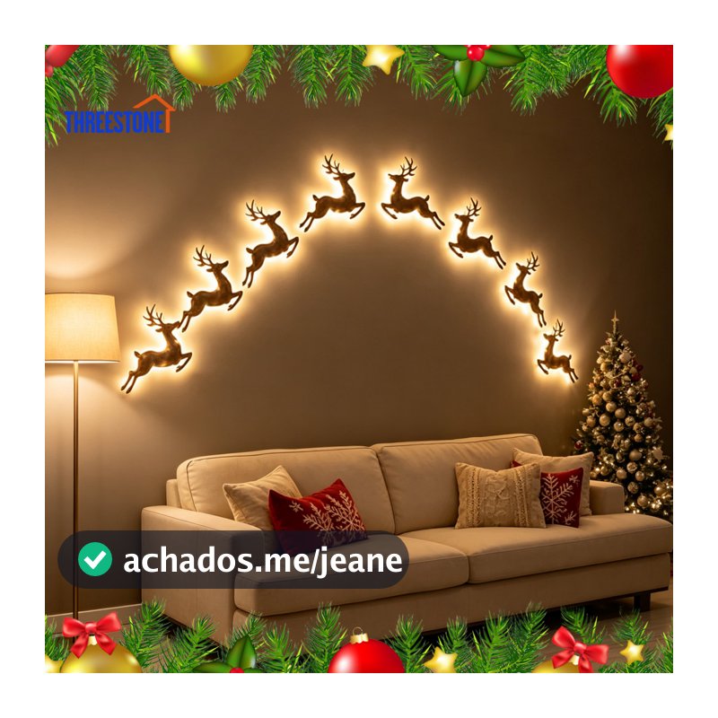 7 Peças De Decorações De Parede Para Festas De Fim De Ano , Luz Rústica De Silhueta De Rena , Artesanato Em Madeira Maci